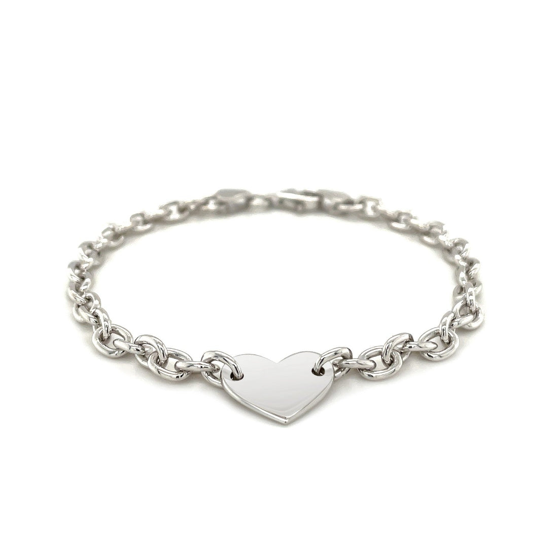 Sterling Silver Rhodium Plated Chain Bracelet with a Flat Heart Station (5.00 mm) - DestGlow