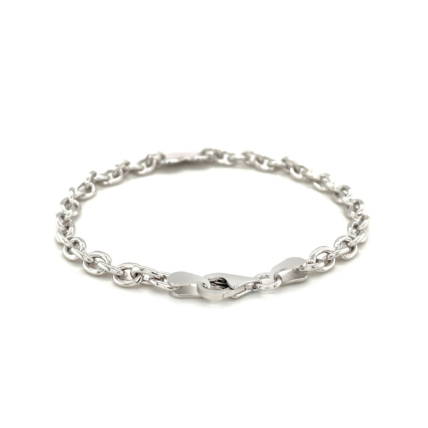 Sterling Silver Rhodium Plated Chain Bracelet with a Flat Heart Station by Bids.com