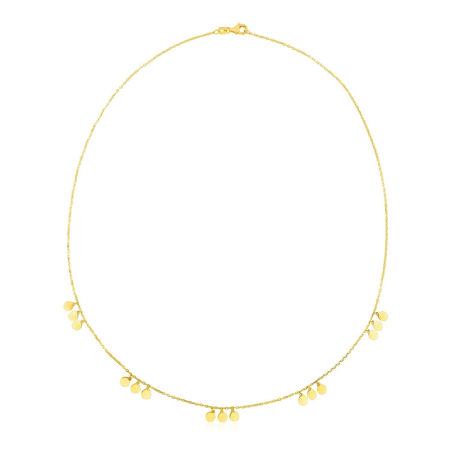 14k Yellow Gold Necklace with Circle Dangle Stations 