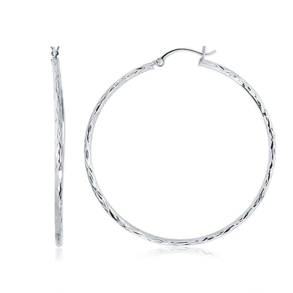 14k White Gold Diamond Cut Hoop Earrings (1 3/4 inch Diameter) by Bids.com