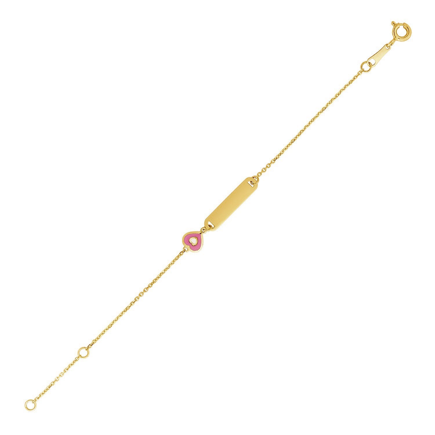 14k Yellow Gold 5 1/2 inch Childrens ID Bracelet with Enameled Heart (1.00 mm) - bracelets