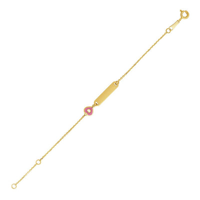 14k Yellow Gold 5 1/2 inch Childrens ID Bracelet with Enameled Heart (1.00 mm) - bracelets