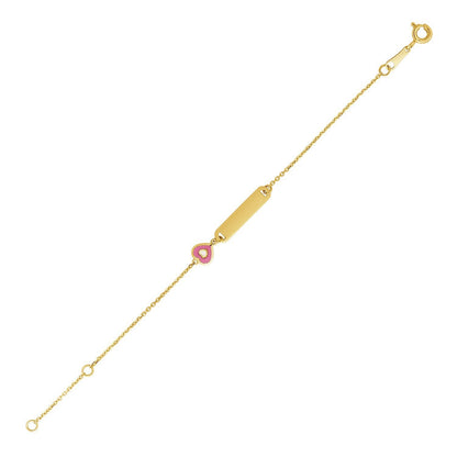 14k Yellow Gold 5 1/2 inch Childrens ID Bracelet with Enameled Heart (1.00 mm) 