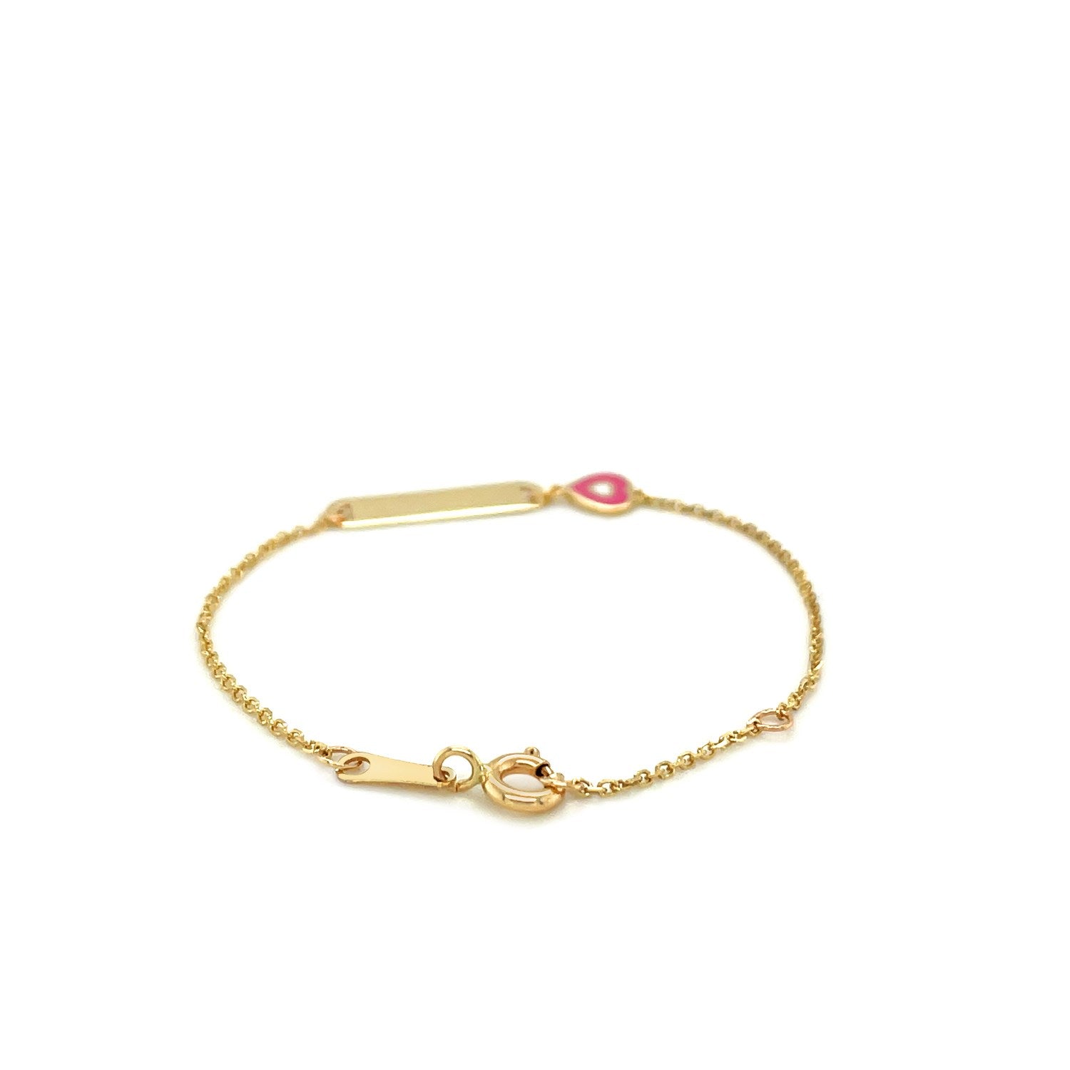 14k Yellow Gold 5 1/2 inch Childrens ID Bracelet with Enameled Heart (1.00 mm) - DestGlow