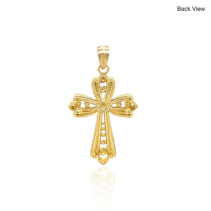 14k Two-Tone Gold Fancy Cross Pendant with Diamond Cuts - DestGlow