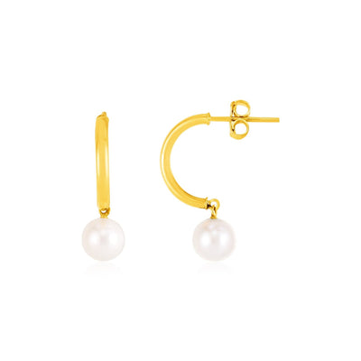 14k Yellow Gold Half Hoop Earrings with Pearls - earrings