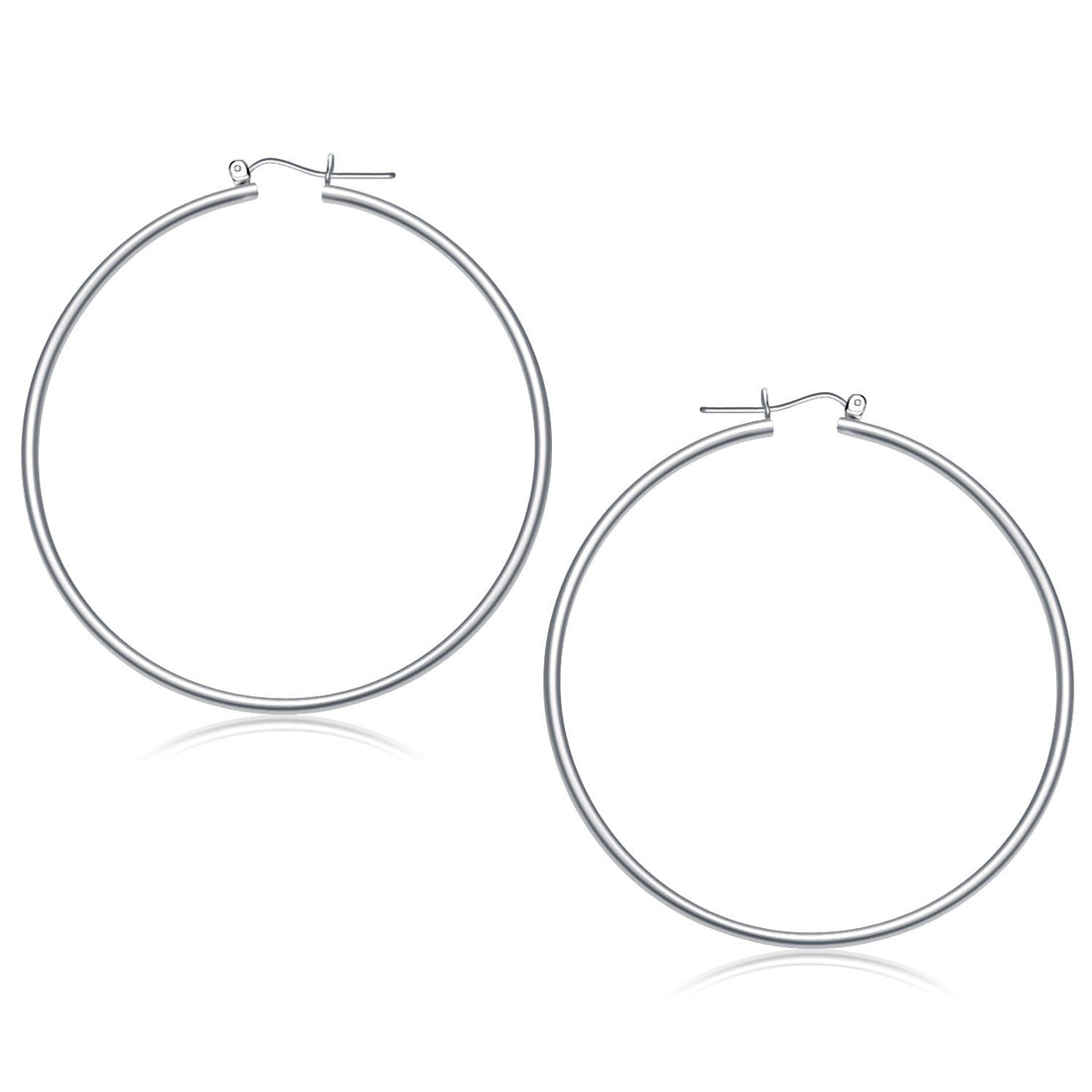 14k White Gold Polished Hoop Earrings (2x60mm) - earrings