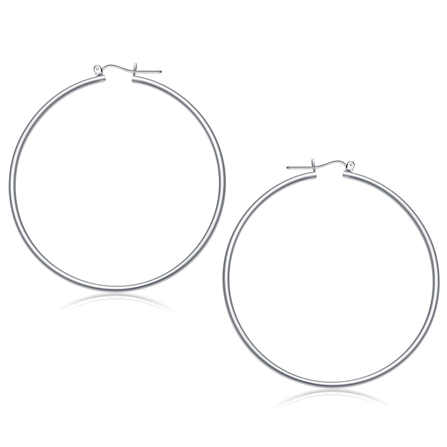 14k White Gold Polished Hoop Earrings (2x60mm) - earrings
