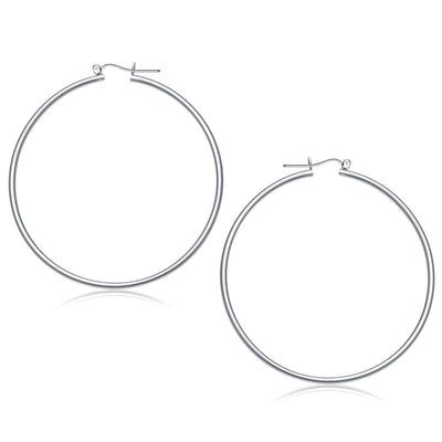 14k White Gold Polished Hoop Earrings (2x60mm) - earrings
