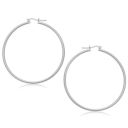 14k White Gold Polished Hoop Earrings (60 mm)  DestGlow