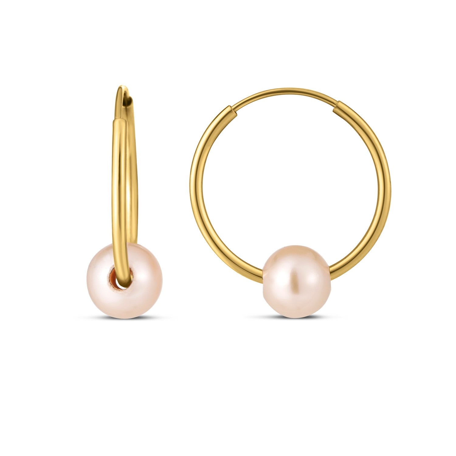 14k Yellow Gold Round Endless Pearl Earring(1x14mm) - earrings