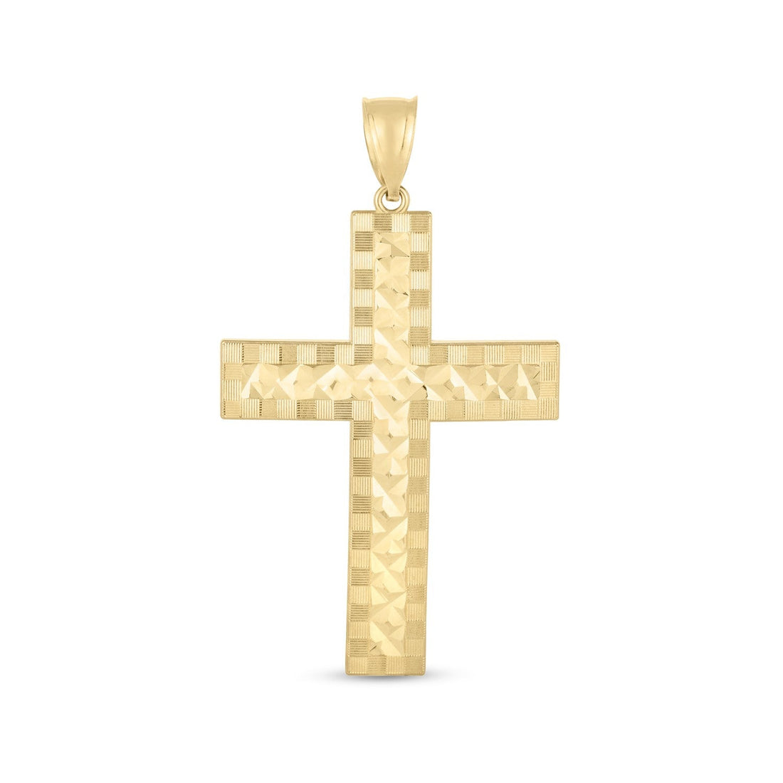 14k Yellow Gold High Polish Diamond Cut Cross Pendant - necklaces
