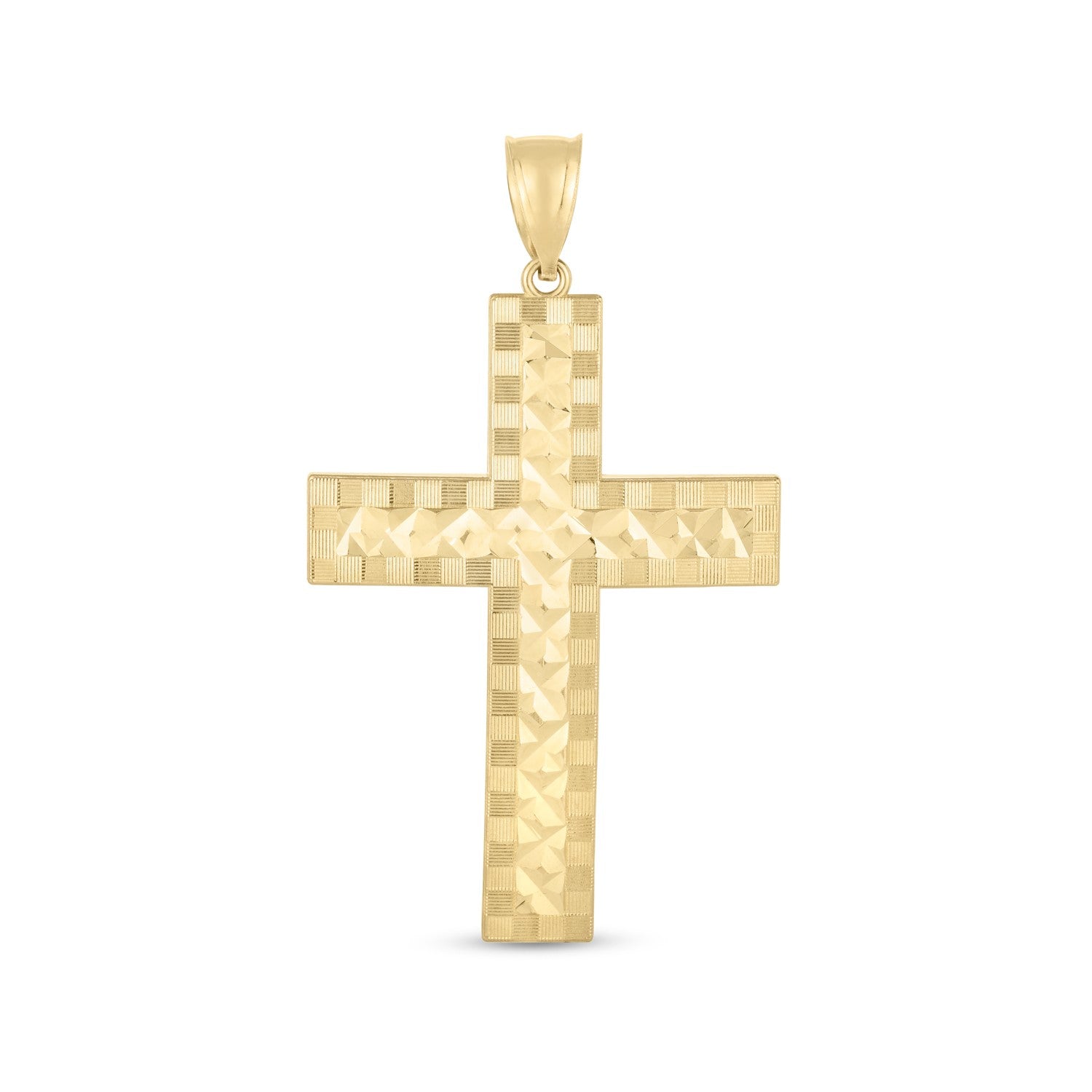 14k Yellow Gold High Polish Diamond Cut Cross Pendant - necklaces