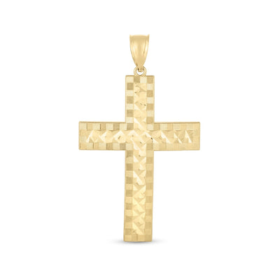 14k Yellow Gold High Polish Diamond Cut Cross Pendant - necklaces