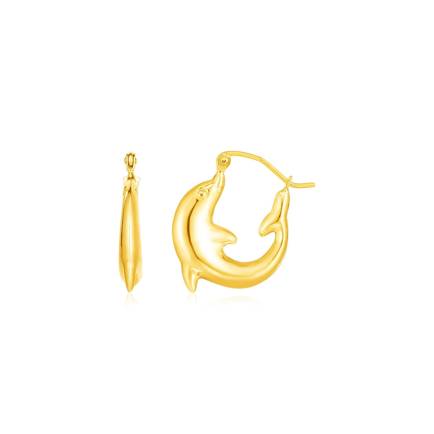 14K Yellow Gold Dolphin Hoop Earrings - earrings