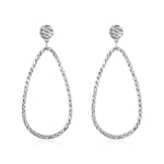 14k White Gold Textured Teardrop Motif Post Earrings - accessories