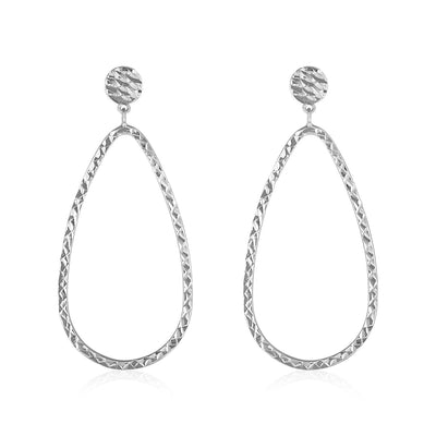 14k White Gold Textured Teardrop Motif Post Earrings - accessories