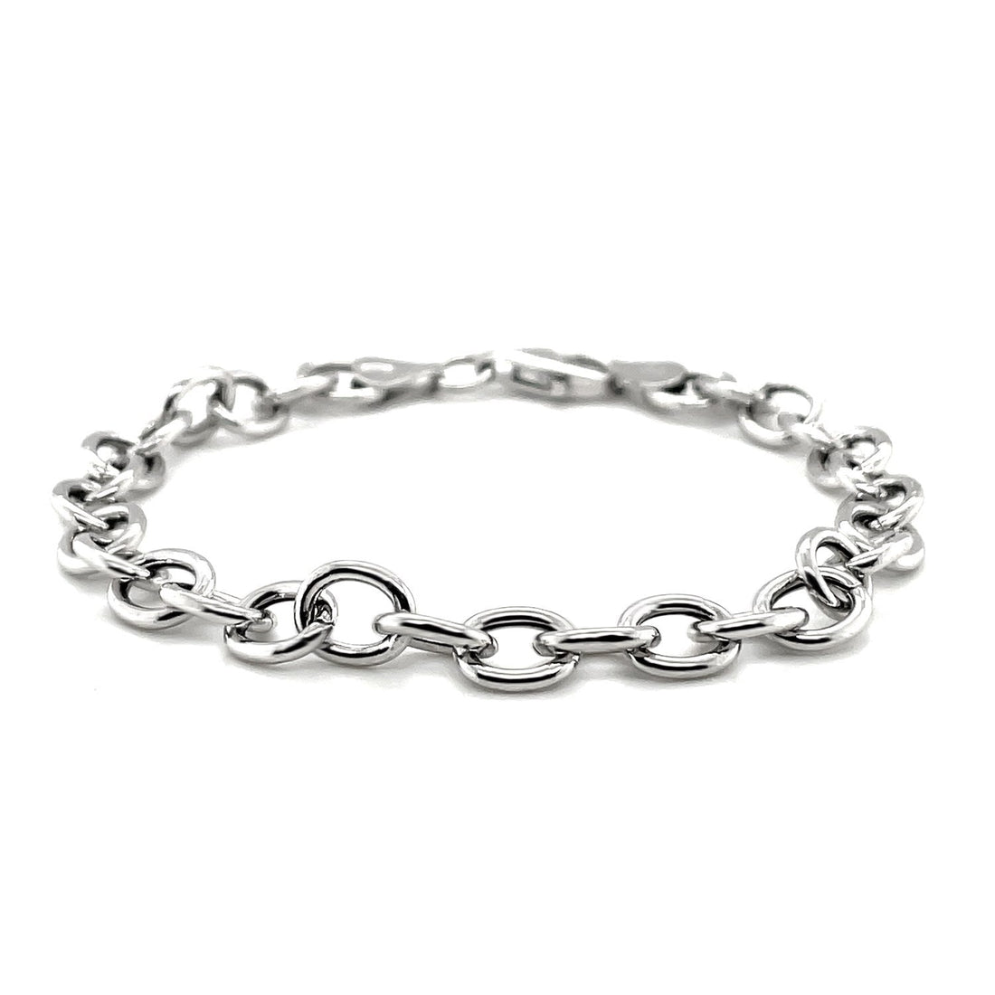 Sterling Silver Rhodium Plated Fancy Charm Bracelet (6.70 mm) - DestGlow