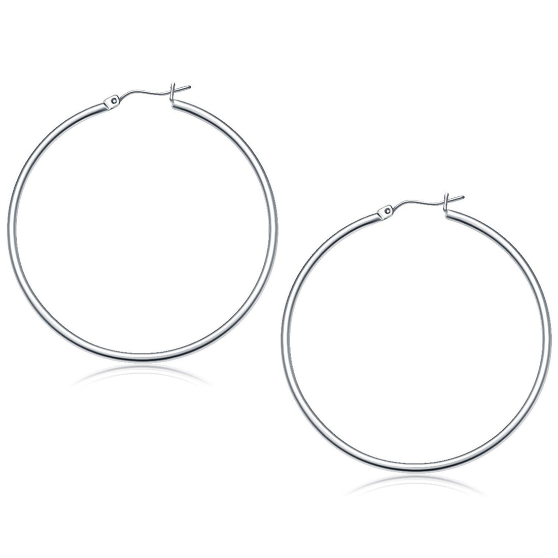 14k White Gold Polished Hoop Earrings (2x50 mm) - earrings
