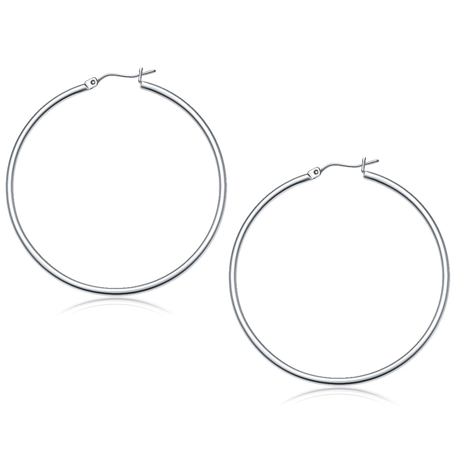 14k White Gold Polished Hoop Earrings (2x50 mm) - earrings