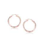 14k Rose Gold Fancy Diamond Cut Hoop Earrings(3x25mm) - earrings