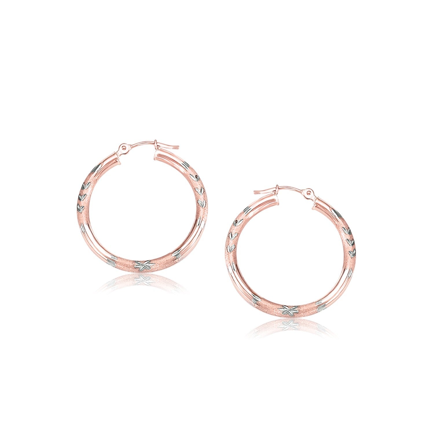 14k Rose Gold Fancy Diamond Cut Hoop Earrings(3x25mm) - earrings