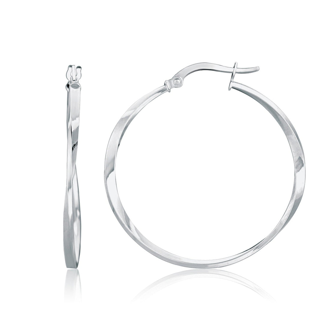 14k White Gold Mobius Twisted Hoop Earrings(1.5x50mm) by Avera Group