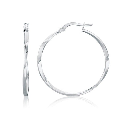 14k White Gold Mobius Twisted Hoop Earrings  DestGlow