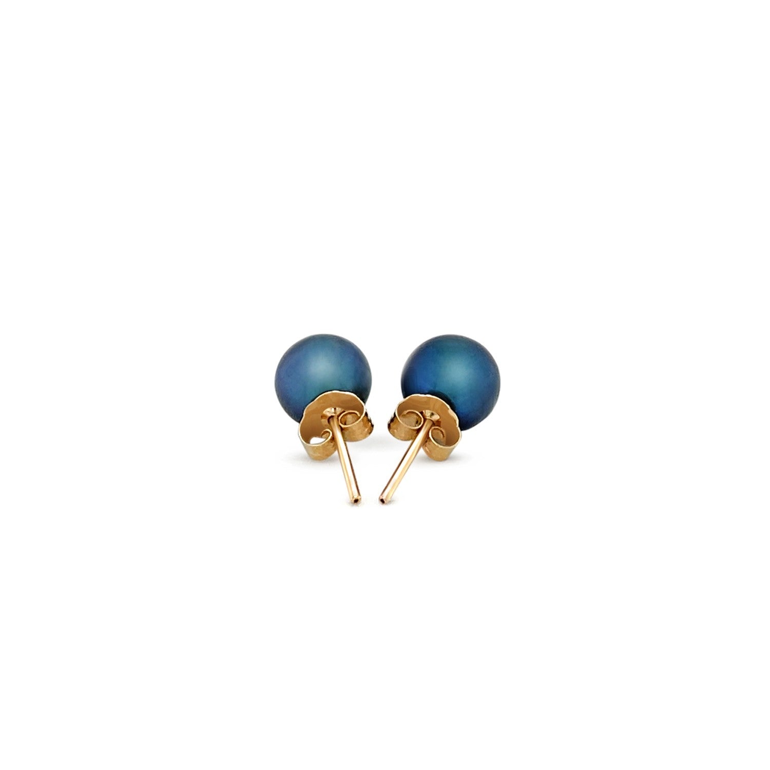 14k Yellow Gold Cultured Black Pearl Stud Earrings (6mm) - DestGlow