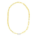 14k Yellow Gold Paperclip Chain Necklace with Diamond Link
