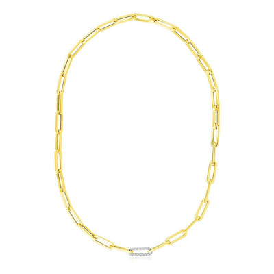 14k Yellow Gold Paperclip Chain Necklace with Diamond Link