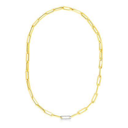 14k Yellow Gold Paperclip Chain Necklace with Diamond Link by Bids.com