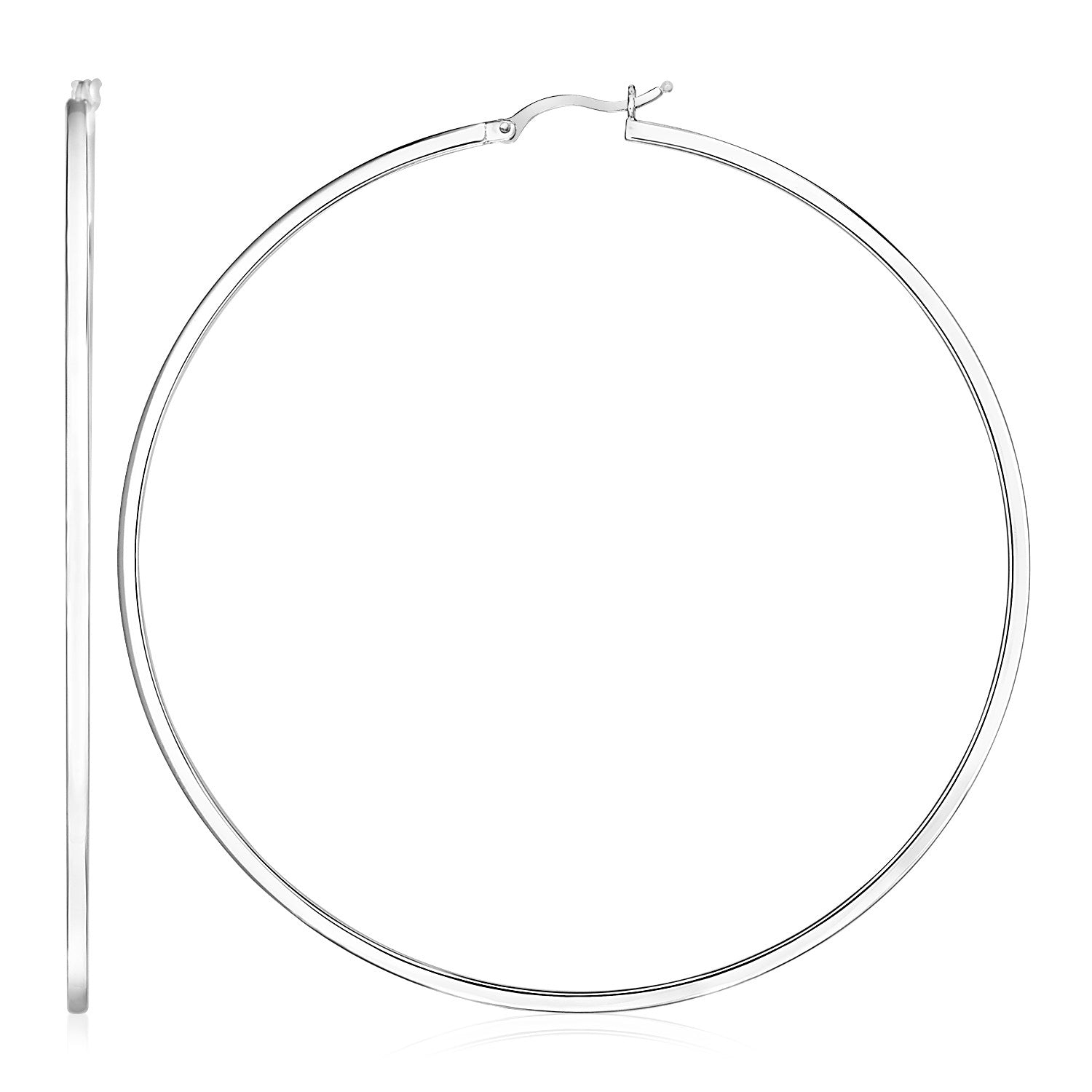 Sterling Silver Large Rectangular Profile Polished Hoop Earrings(75mm) - DestGlow