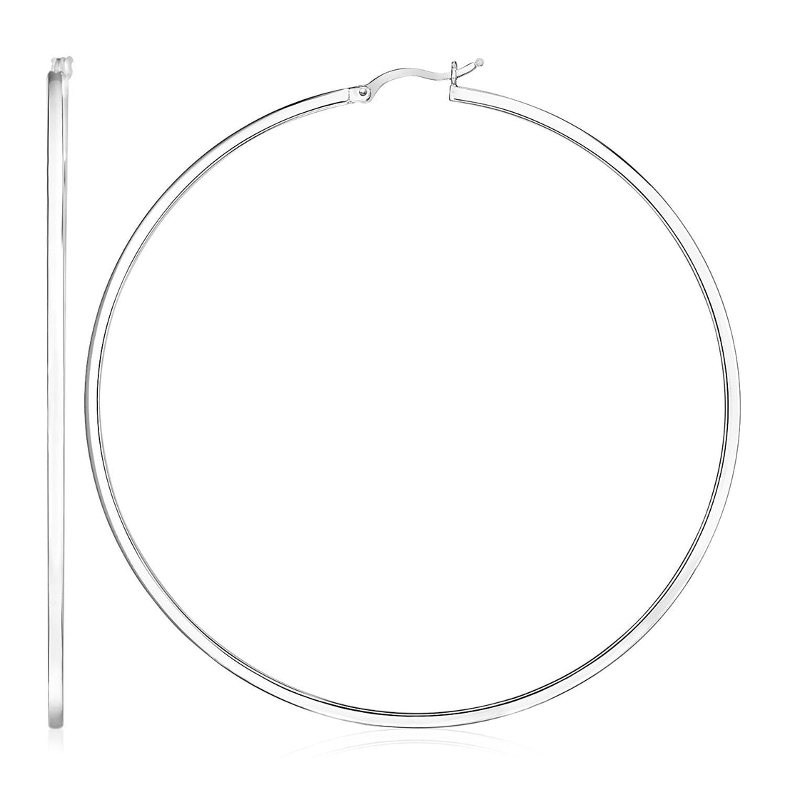 Sterling Silver Large Rectangular Profile Polished Hoop Earrings by Bids.com