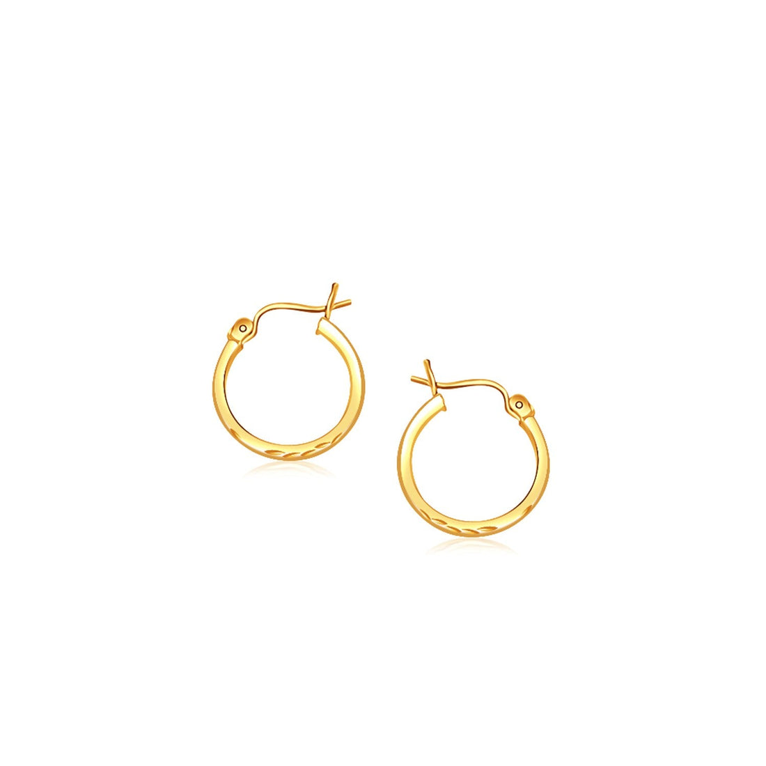 14k Yellow Gold Slender Hoop Earring with Diamond-Cut Finish (2x15mm) - earrings