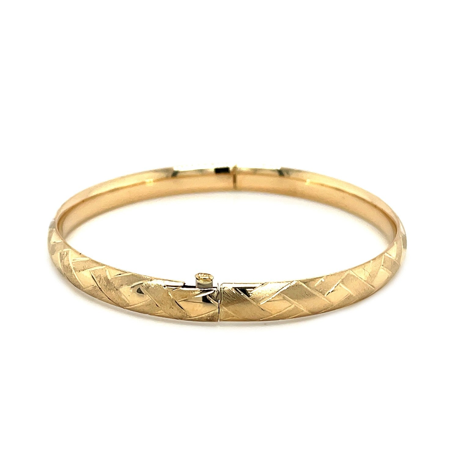 14k Yellow Gold Domed Bangle with a Weave Motif by Bids.com