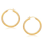 14k Yellow Gold Hoop Earring with Diamond-Cut Finish (3x30mm) - earrings