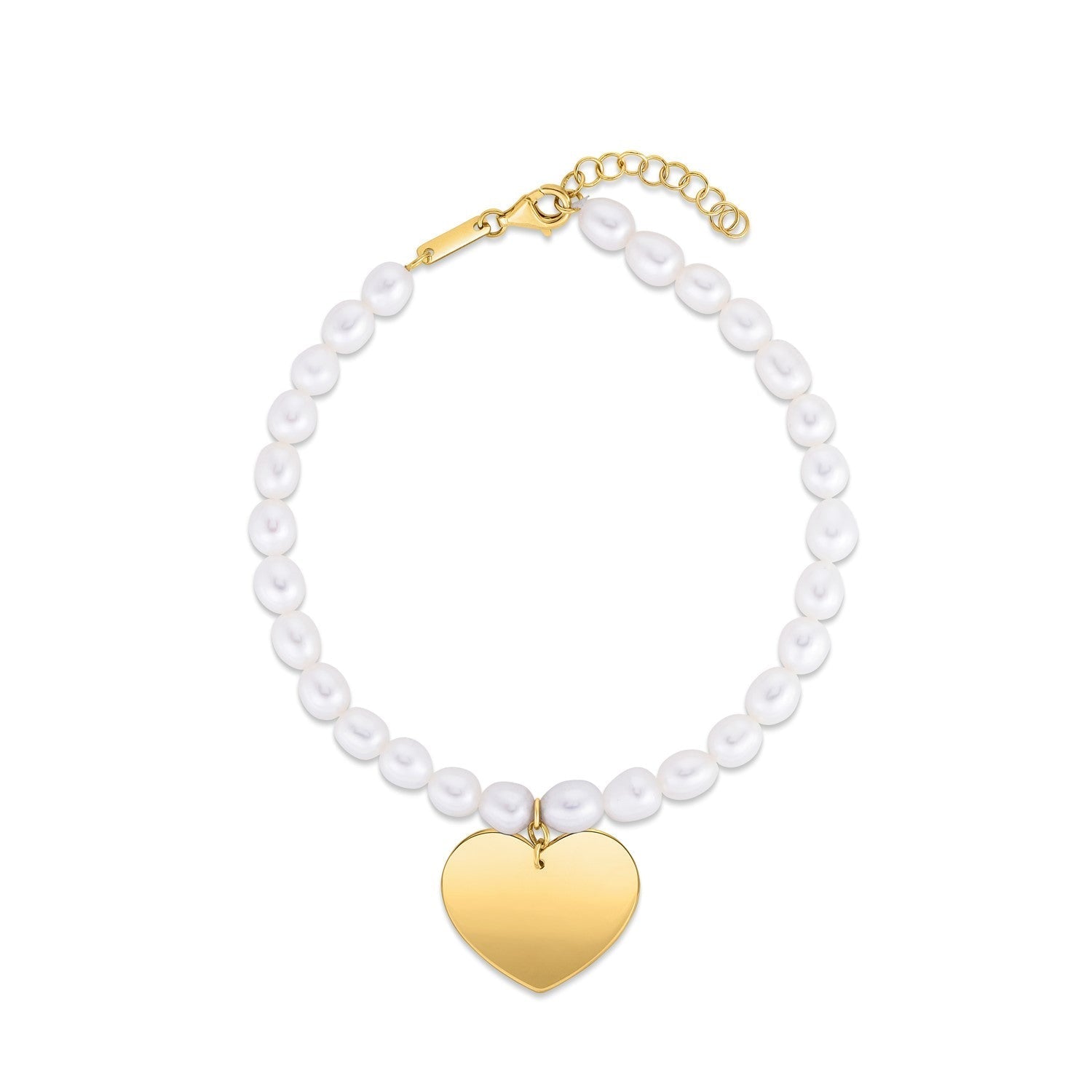 14k Yellow Gold Pearl Heart Charm Bracelet  DestGlow