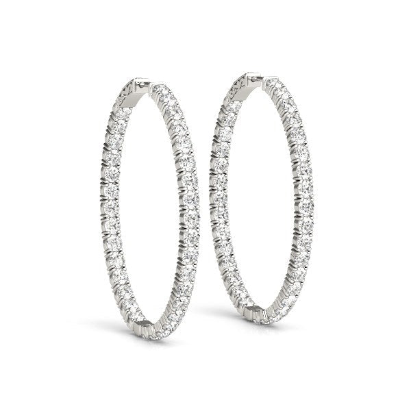 Oval Shape Two Sided Diamond Hoop Earrings in 14k White Gold (2 cttw) by Bids.com