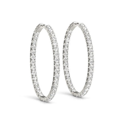 Oval Shape Two Sided Diamond Hoop Earrings in 14k White Gold (2 cttw) by Bids.com