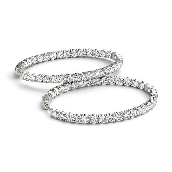 Oval Shape Two Sided Diamond Hoop Earrings in 14k White Gold (2 cttw) by Bids.com