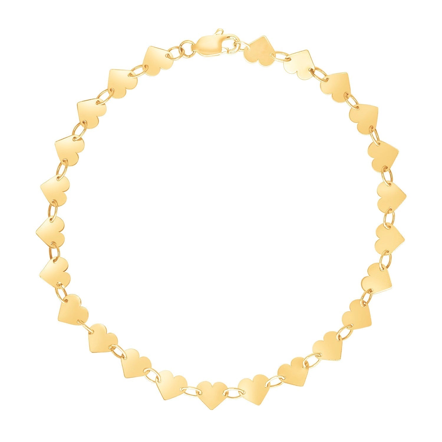 14k Yellow Gold 7 inch Mirrored Heart Chain Bracelet  DestGlow