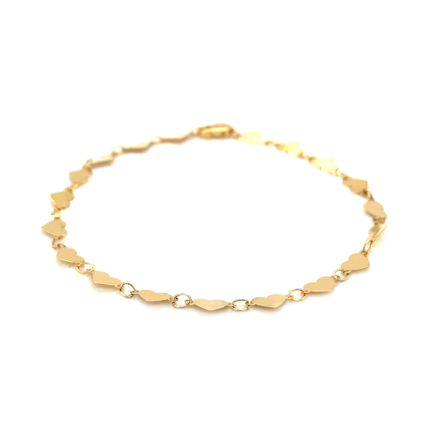 14k Yellow Gold 7 inch Mirrored Heart Chain Bracelet  DestGlow
