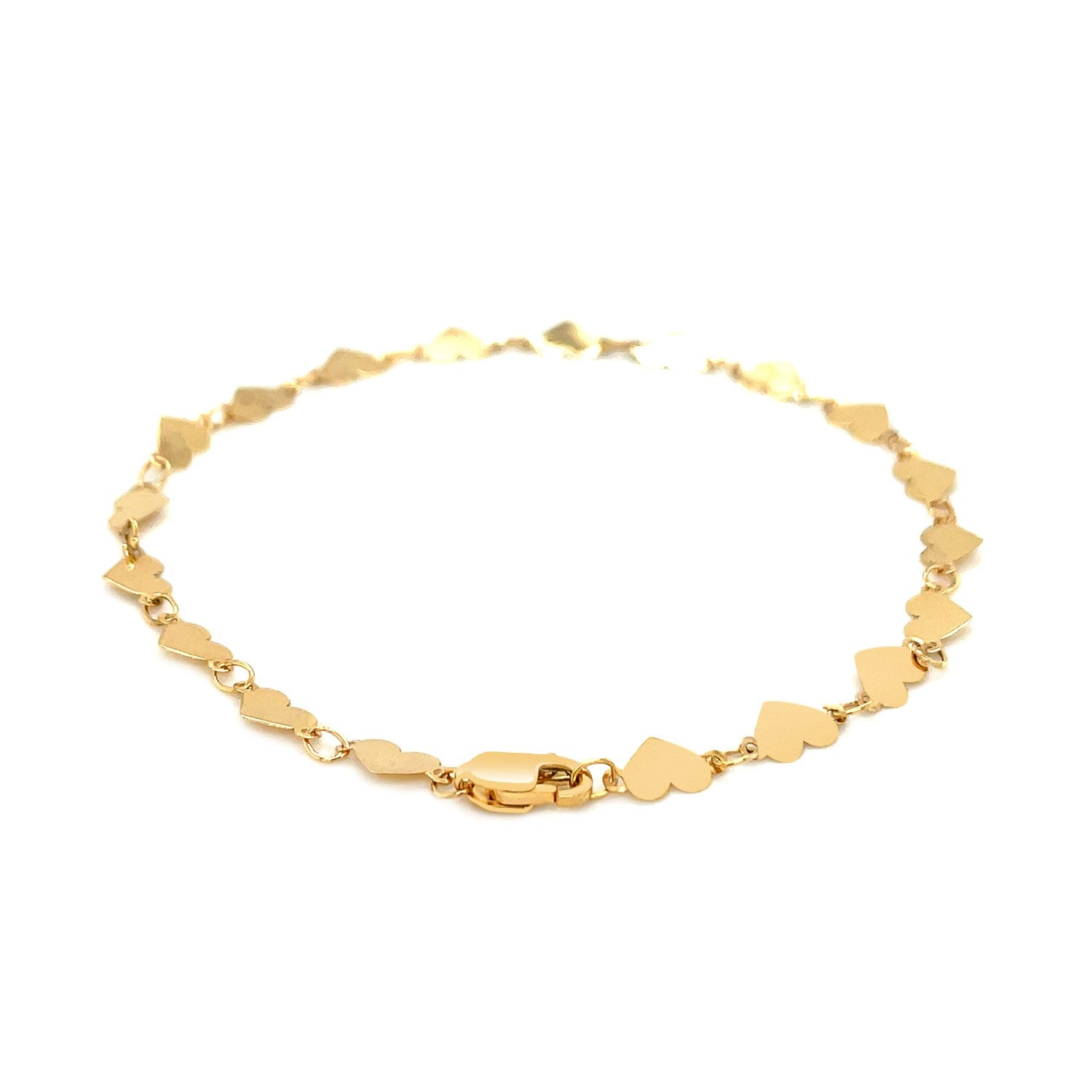 14k Yellow Gold 7 inch Mirrored Heart Chain Bracelet  DestGlow