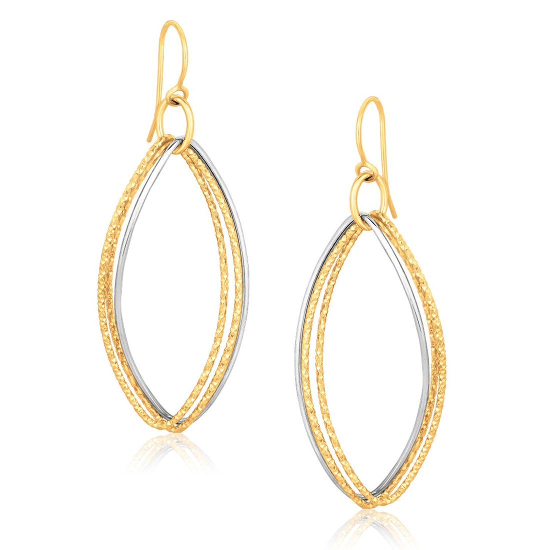 14k Two Tone Gold Textured Triple Oval Shape Drop Earrings - earrings