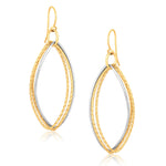 14k Two Tone Gold Textured Triple Oval Shape Drop Earrings - earrings