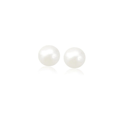 14k Yellow Gold Freshwater Cultured White Pearl Stud Earrings (6.0 mm) by Bids.com