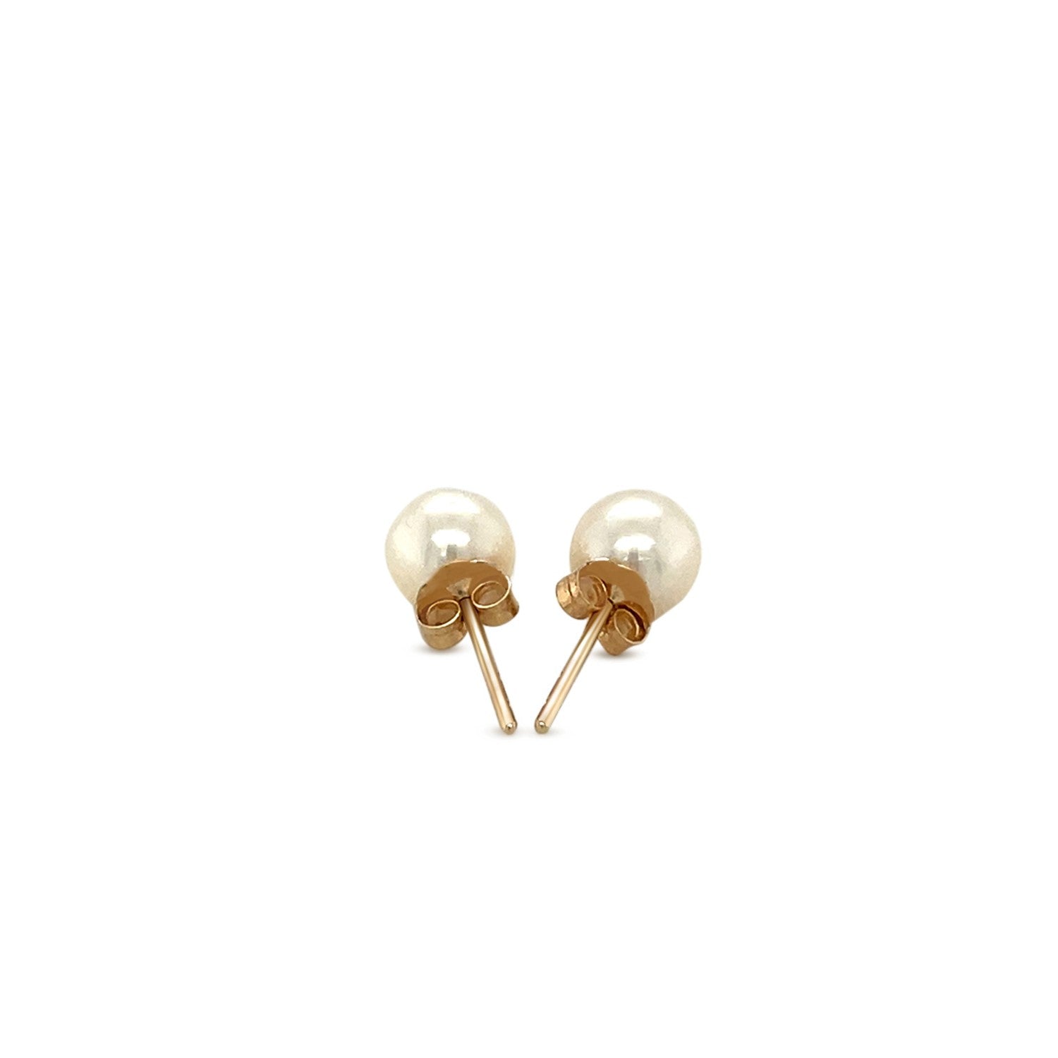 14k Yellow Gold Freshwater Cultured White Pearl Stud Earrings (6mm) - DestGlow