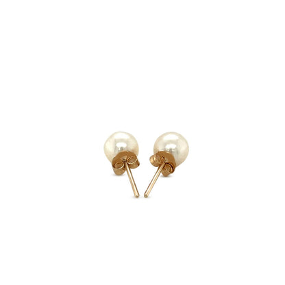 14k Yellow Gold Freshwater Cultured White Pearl Stud Earrings (6mm) - DestGlow