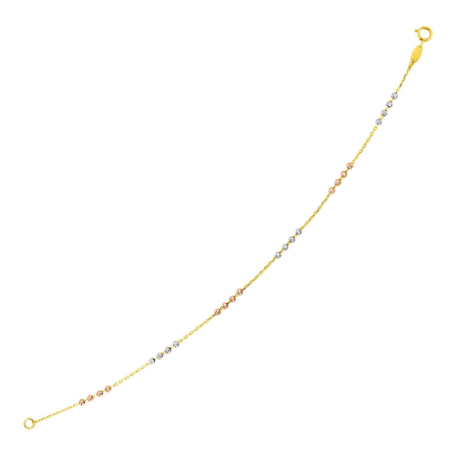 14k Tri Color Gold Station Bracelet with Textured Beads  DestGlow